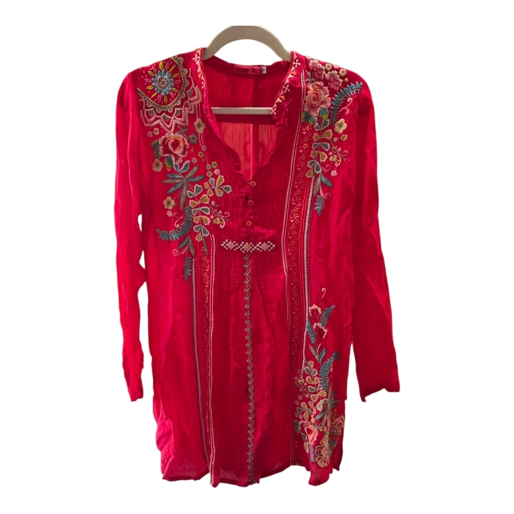 Johnny Was‎ Embroidered Red Women's Top